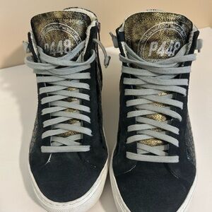 P448 Black Sneakers with Gold Highlights